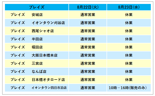 棚卸し休業のお知らせ8月23日